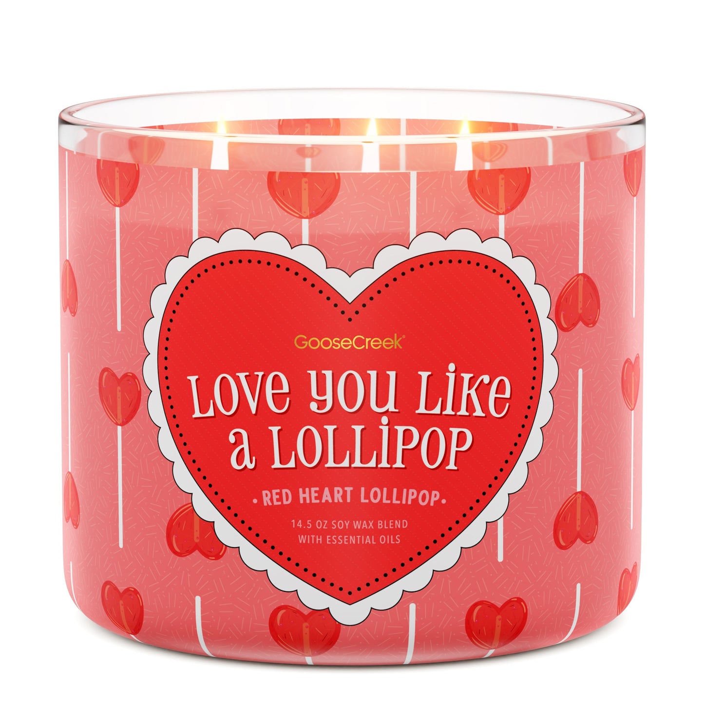 Red Heart Lollipop Large 3-Wick Candle